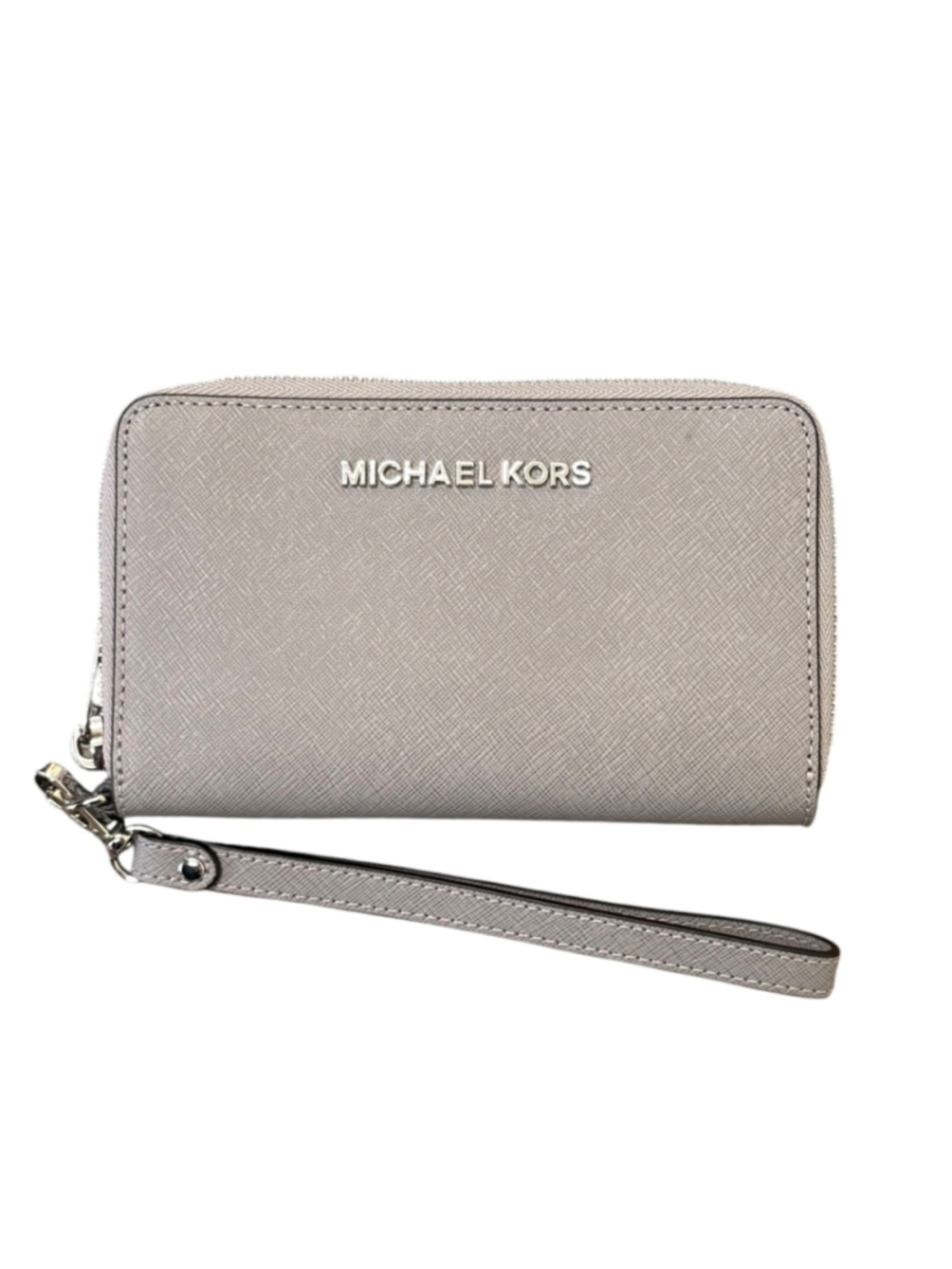 Women's Michael Kors Zip Around Wallet Wristlet in Gray Saffiano Leather
